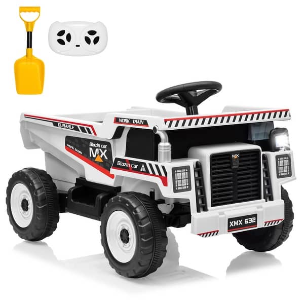 slide 2 of 35, 12V Ride-On Dump Truck with Remote Control, Automatic Lift Bed, Shovel & Music Player – for Kids Ages 3–8 White