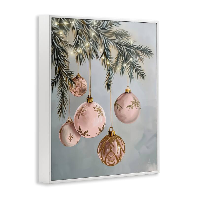 Stupell Pink Hanging Christmas Ornaments Framed Giclee Art Design By Arlington Prints