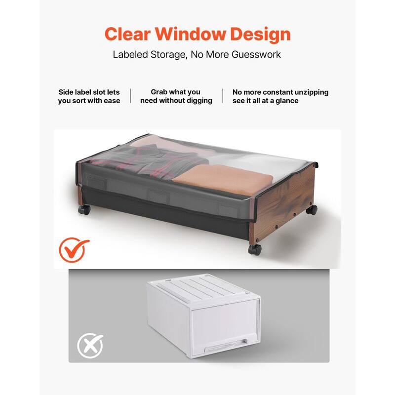 2-Pack Under Bed Storage Boxes with Label Slots Wheels and Clear Lid Fits Clothes Shoes Toys - 25.6 x 18.1 x 7.1 inch