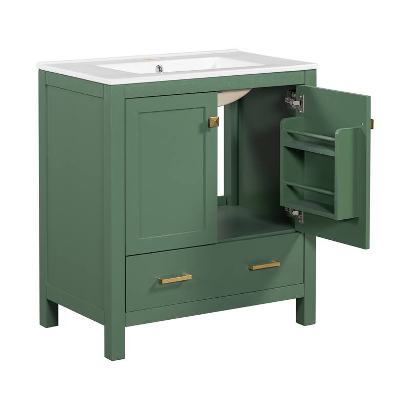 Bathroom Vanity with Single Sink, Bathroom Storage Cabinet with 2 Doors and 1 Drawer, Bathroom Vanities with Solid Wood Frame