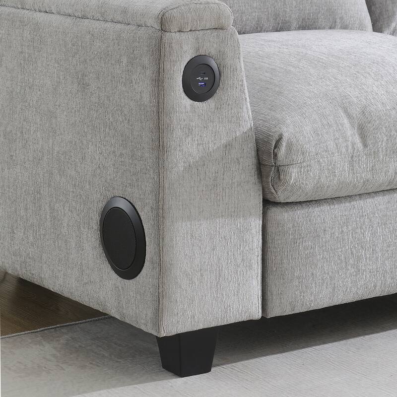 Chenille Sectional Sofa With Bluetooth Speaker,Cloud Couch Set With Drop Down Table,Cup Holders,Usb Charger,Storage Armrest