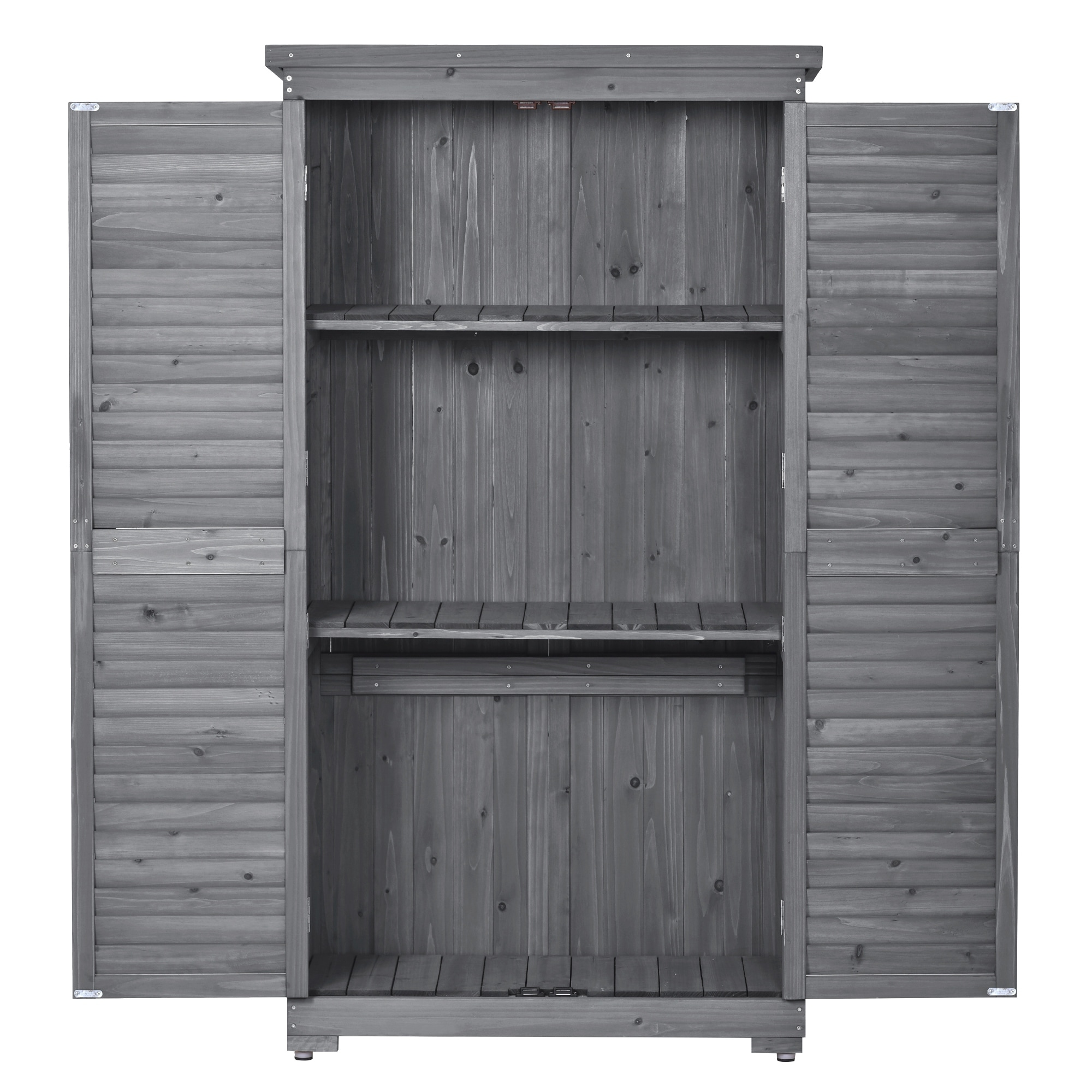 Wooden Garden Shed 3-tier Patio Storage Cabinet Outdoor Organizer Wooden Lockers with Fir Wood - Gray