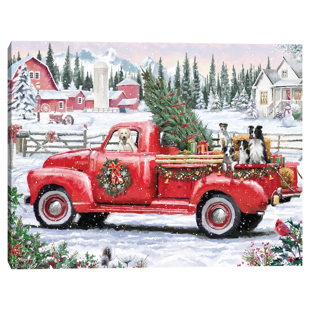Red Christmas Truck by The Macneil Studio Canvas Art Print