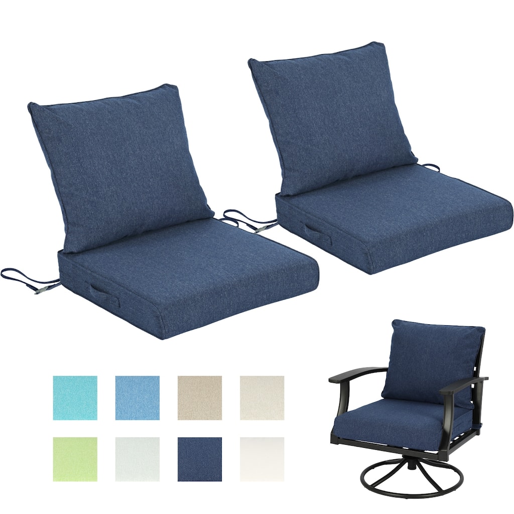 Aoodor Outdoor Deep Seat Cushion Set, Waterproof Patio Furniture Cushions with Adjustable Straps & Removable Cover, Set of 2