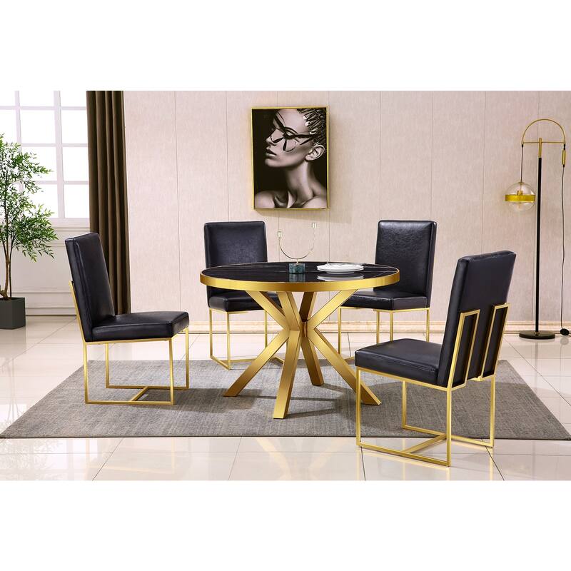 Leather Upholstered dining Chairs with Metal Polished Legs