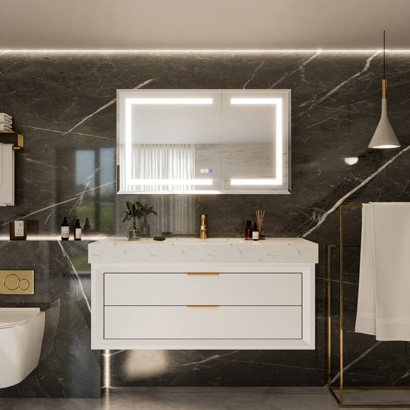 30-48'' W x 24'' H Surface or Recessed LED Bathroom Medicine Cabinet With Mirror,Defog & Quiet Hinges