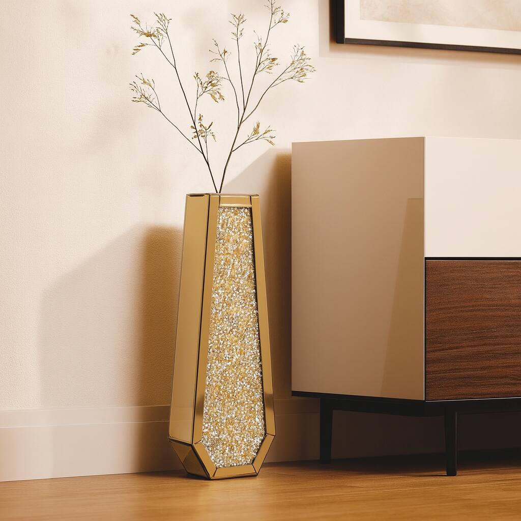 24" Gold Crystal Glass Floor Vase With Faux Crystals - 4.25