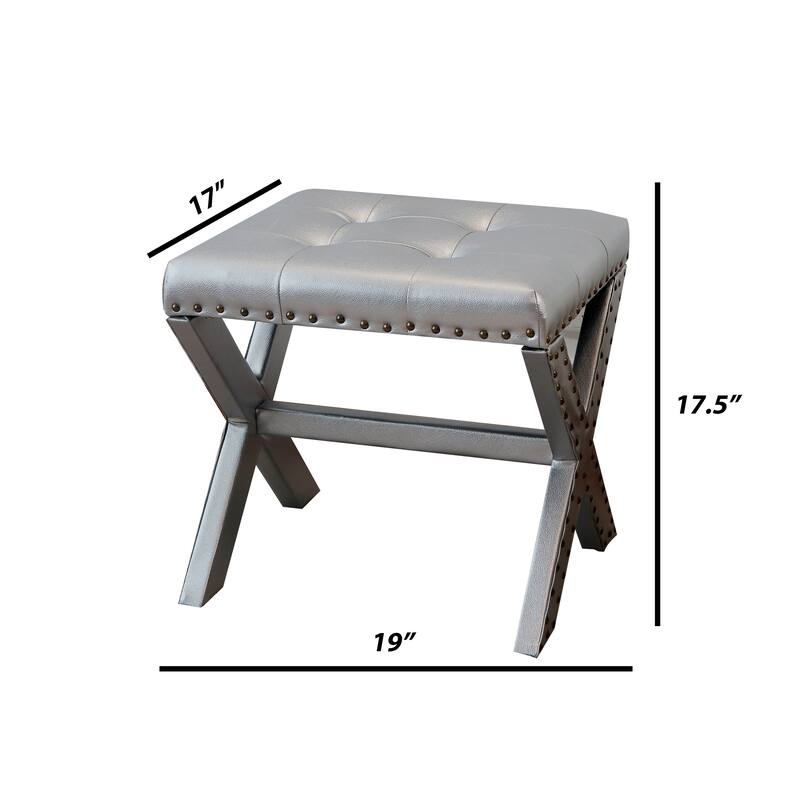 Modern Chic Vanity Stool X-Base Ottoman With Nailhead Trim (Set of 2)