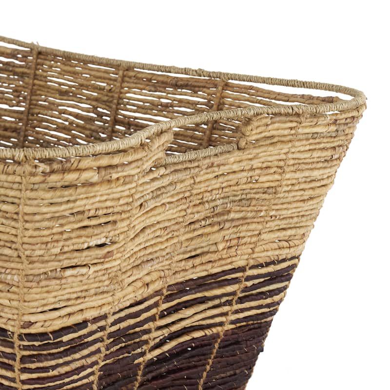 Seagrass Handmade Oversized Color Block Decorative and Functional Storage Basket with Slot Handles - Brown - Roche River Decor