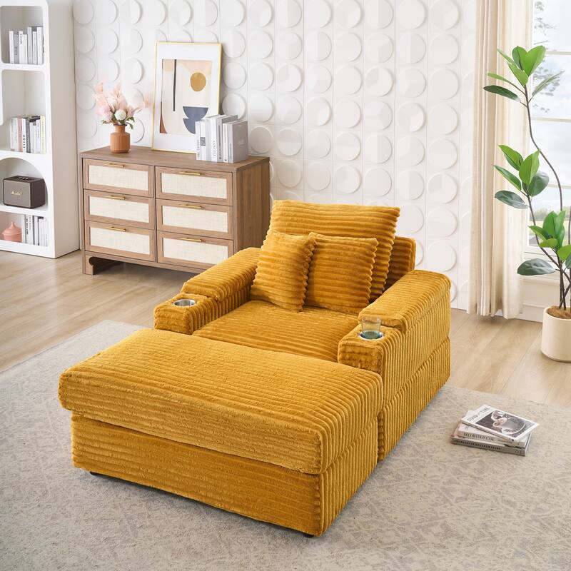 57 Inch Corduroy Single Sofa with Ottoman Sleeper Sofa Lounge Sofa