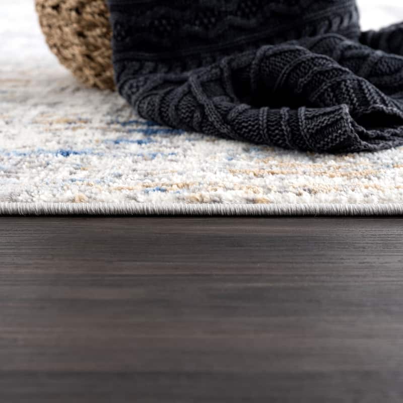 Abani Dun Contemporary Grey and Blue Landscape Indoor Area Rug