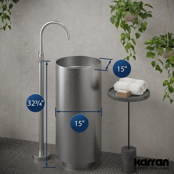 dimension image slide 0 of 3, Karran Cinox Stainless Steel Round Pedestal Sink