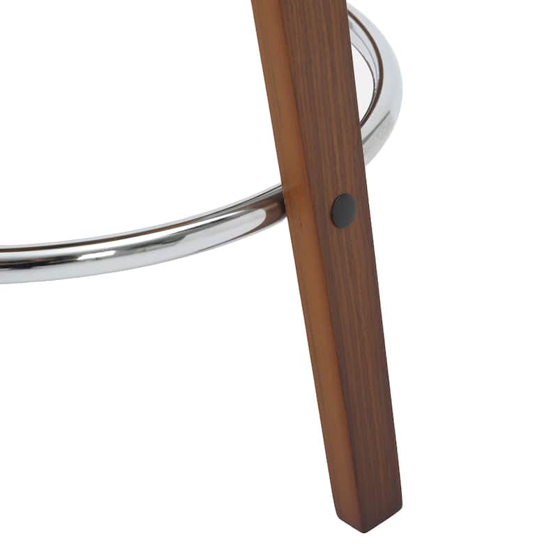 Leather Counter Stool Swivel Round Seat Poplar Wood Frame Iron Foot Rest