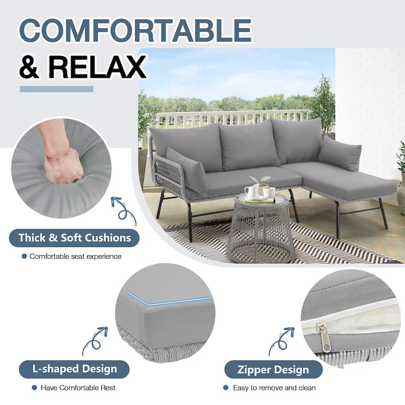 EROMMY 3-Piece Patio Conversation Set with Glass Table & 2 Armchairs, Seat Cushions
