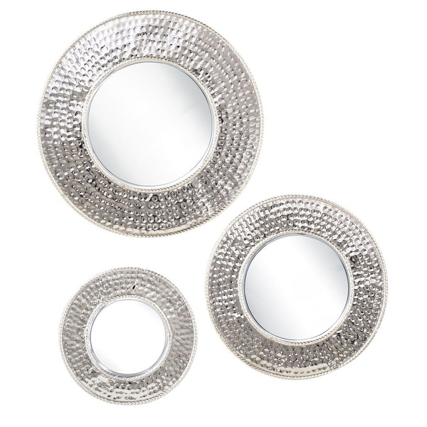 Set of 3 Beveled Glass Wall Mounted Round Mirrors with Silver Finish 15" - N/A