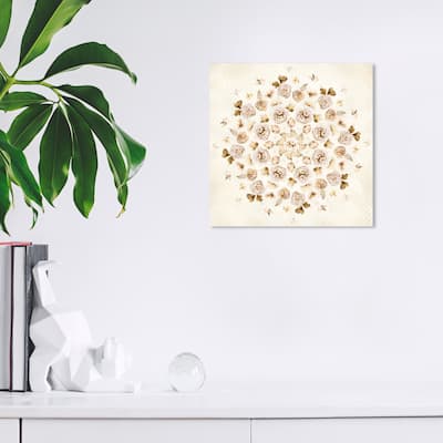 Wynwood Studio Canvas Floral and Botanical Floral Mandala White and Cream White Traditional Wall Art Canvas Print
