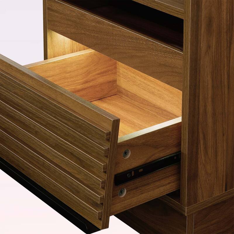 Modern Nightstand with Charging Station and LED Lights