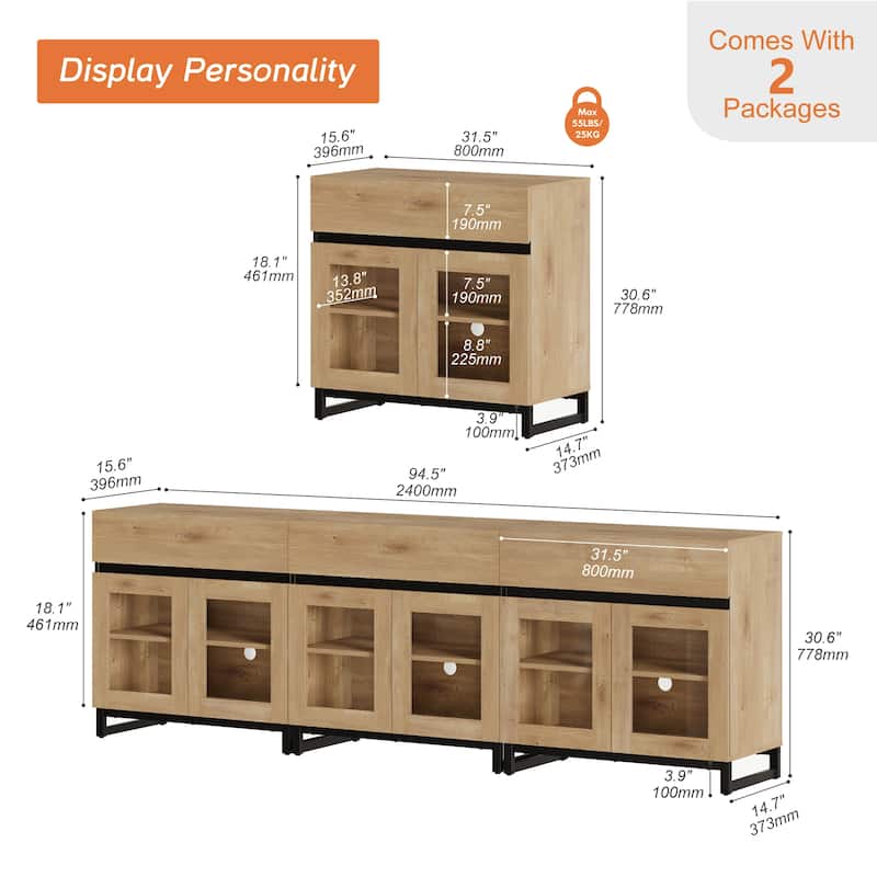WAMPAT Multifunctional Sideboard Buffet Cabinets with 6 Glass Doors and Drawers, Modern Sideboard, Coffee Bar Storage Cabinet