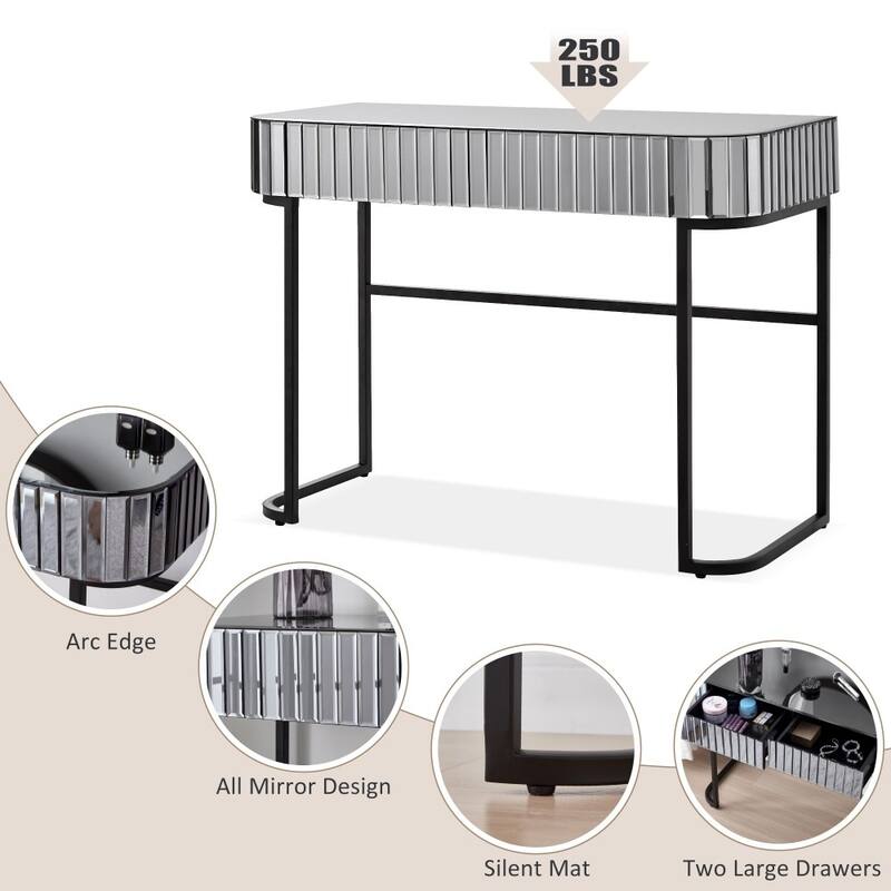 39" Modern Makeup Vanity Table with Stainless Steel Base (Mirror not included)