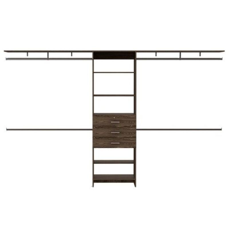 69"W-118"W Drawers Closet System 5 Shelves 4 Hanging Rods 3 Drawers - 118.1"wide