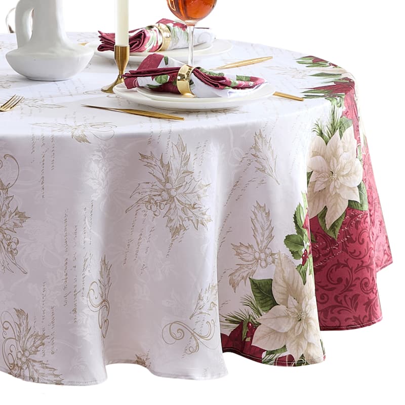 Clarette Poinsettia Holiday Fabric Tablecloth - 70" Round