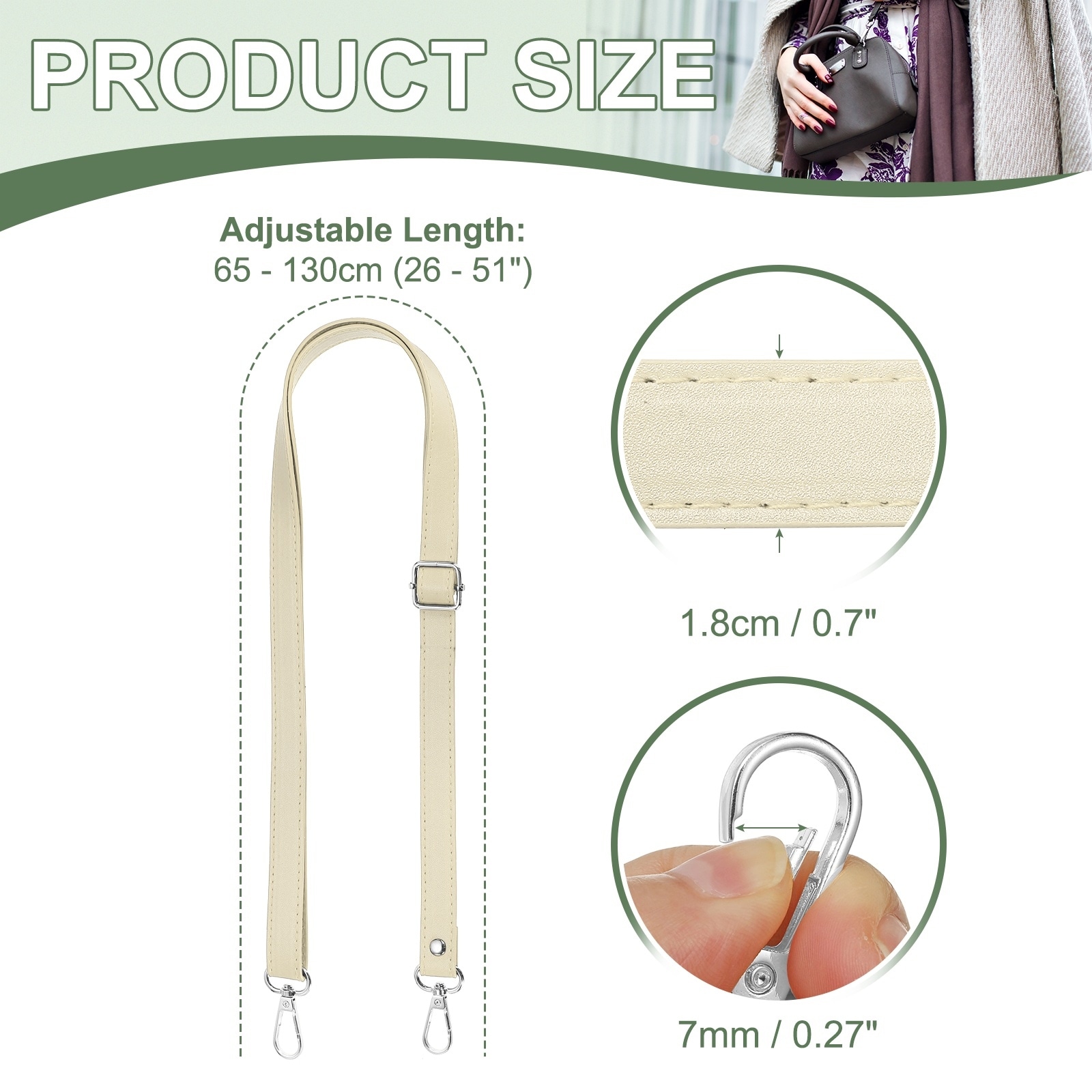 Leather Purse Strap Replacement PU Crossbody Adjustable Long Strap with Silver Swivel Clasps