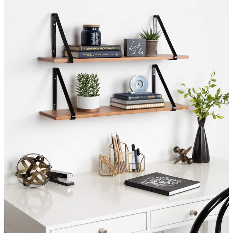 Kate and Laurel Soloman Wood 2 Piece Shelves with Metal Brackets