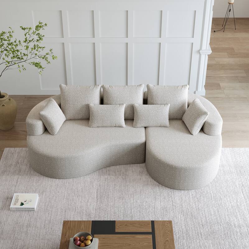 Oversized Chenille Upholstered Boneless Sofa, L-Shaped Curved Sectional Sofa, Deep Seat Cloud Couch with 7 Pillows