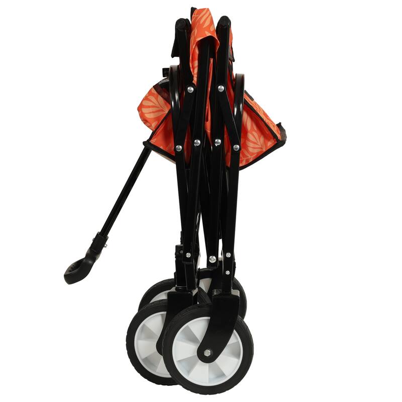 Patterned Collapsible Utility Wagon - Orange Leaf Design with Storage Straps, 225lb Capacity