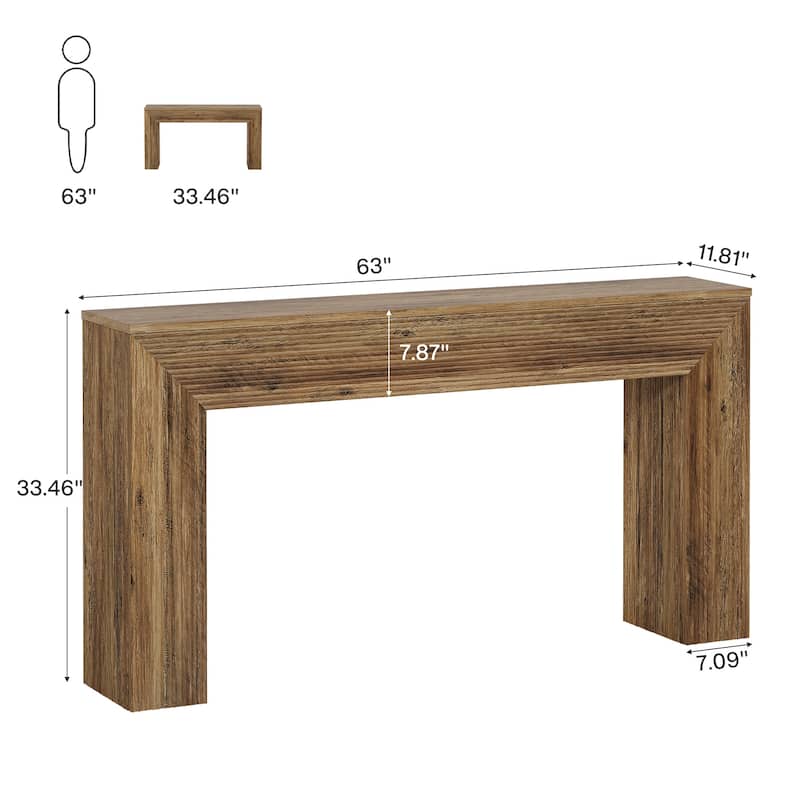 63-Inch Fluted Console Table for Entryway, Long Narrow Sofa Table - 62.99" W x 11.81" D x 33.46" H