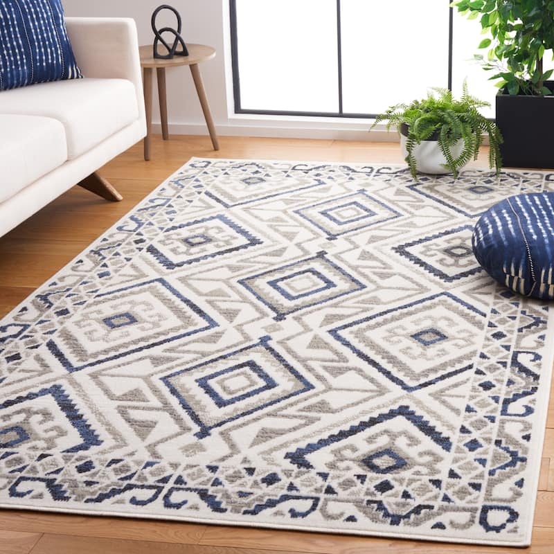 SAFAVIEH Pyramid Kristlaug Casual Rug - 5'3" x 7'8" - Ivory/Grey Navy