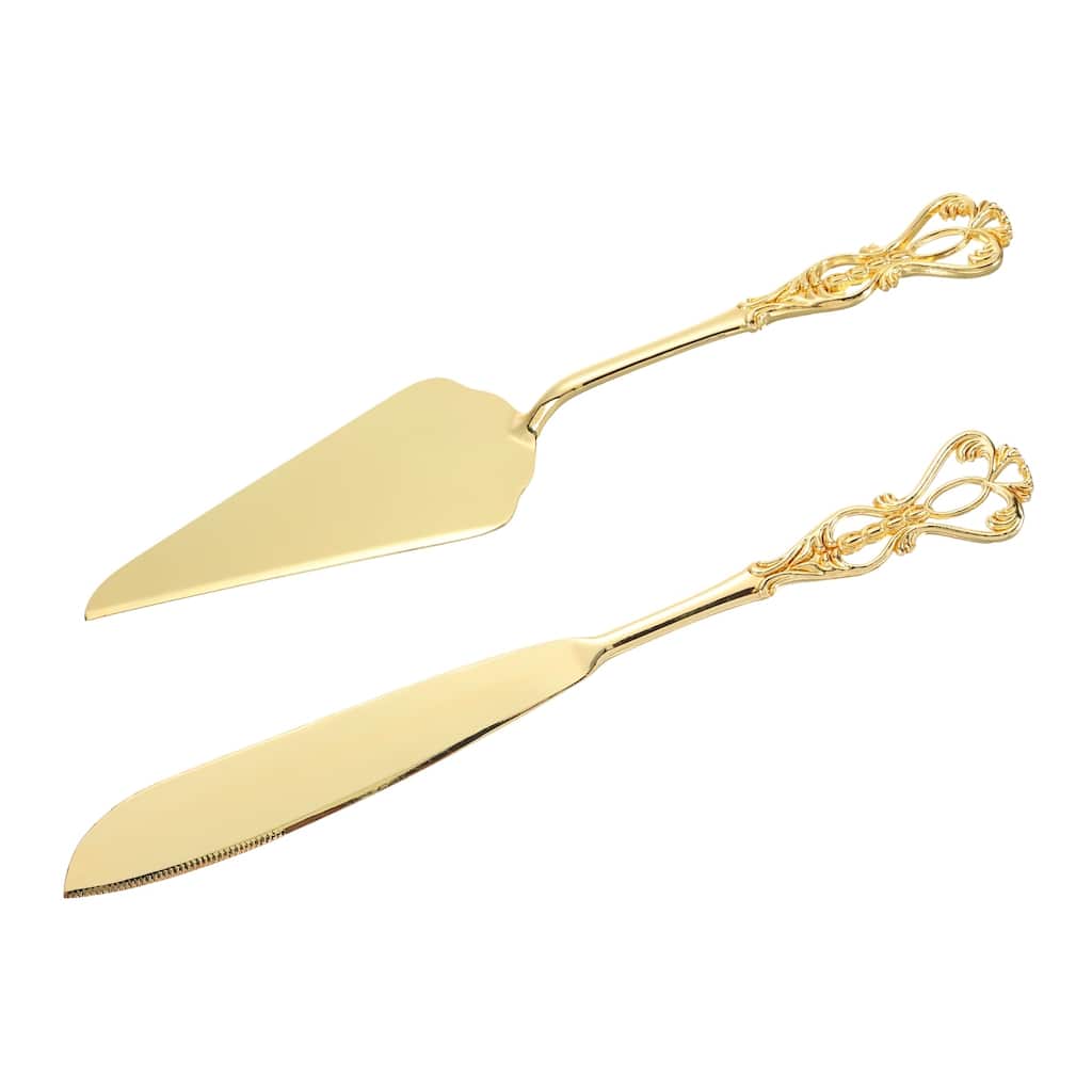 Cake Cutting Set for Wedding, Cake Knife and Server Set for Gift Crown - Gold