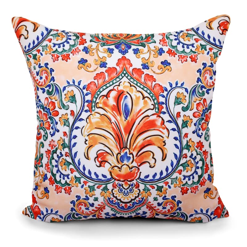 Decorative Indoor/Outdoor Throw Pillows with Inserts 18''X18'' Inches - Orange/White