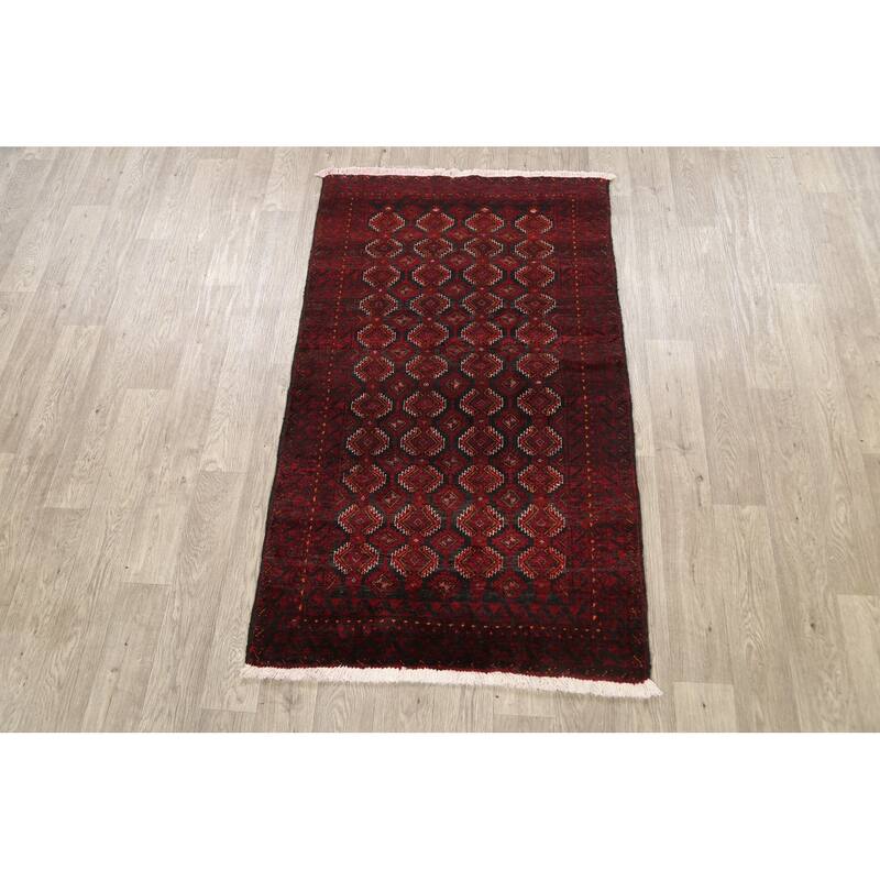 Geometric Balouch Persian Area Rug Wool Hand-knotted Foyer Carpet - 3'3" x 5'6"