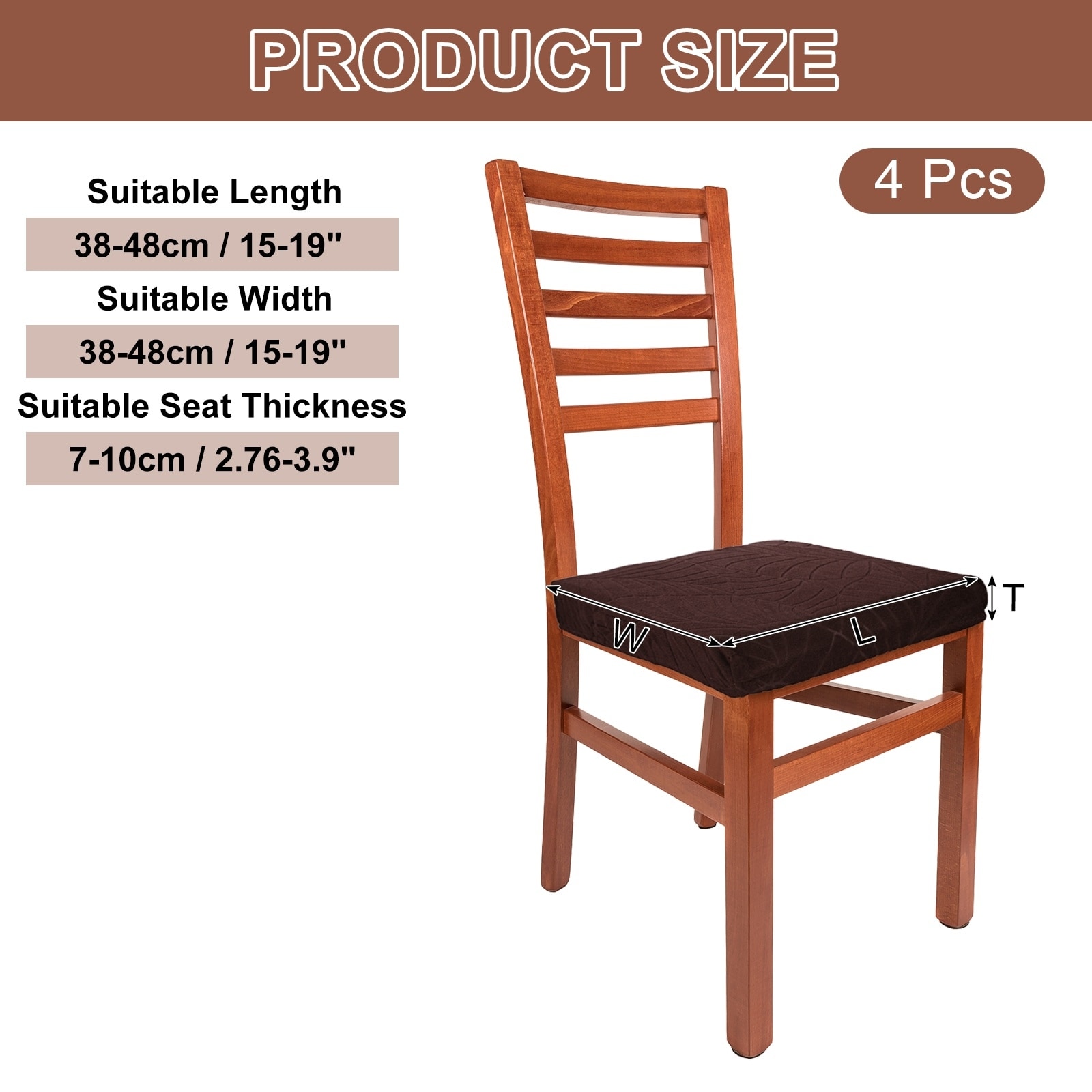 Stretch Seat Covers, Jacquard Dining Room Chair Seat Slipcover Washable Removable Cushion Protector, Leaf Pattern