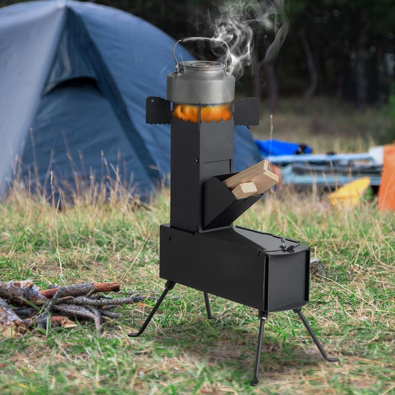 21"H x 14"W Wood Burning Foldable Stove With Chimney For Camping