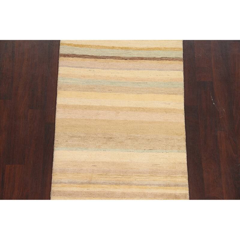 Contemporary Striped Gabbeh Kashkoli Wool Area Rug Hand-knotted Carpet - 3'1" x 5'2"