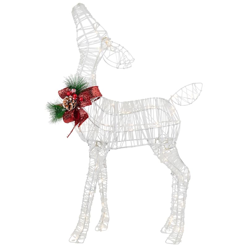 35" LED Lighted Reindeer with Bow Outdoor Christmas Decoration - White