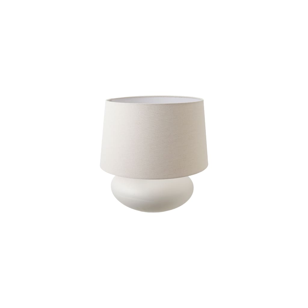 Round Stoneware Table Lamp with Linen Shade, White - 16.0"L x 16.0"W x 16.0"H