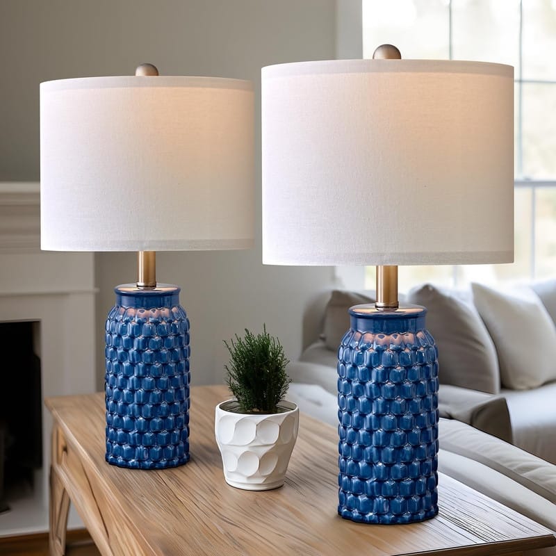 Modern Ceramic Bedside Lamp Set of 2 for Bedroom Decor Farmhouse