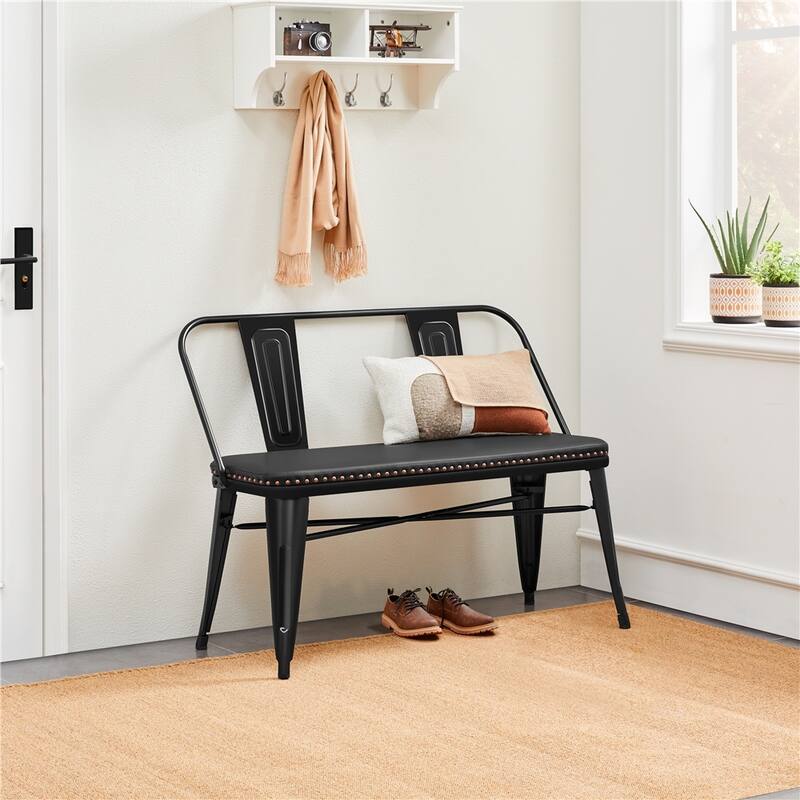 Yaheetech Metal Dining Bench With Upholstered Seat, Black - N/A - Black