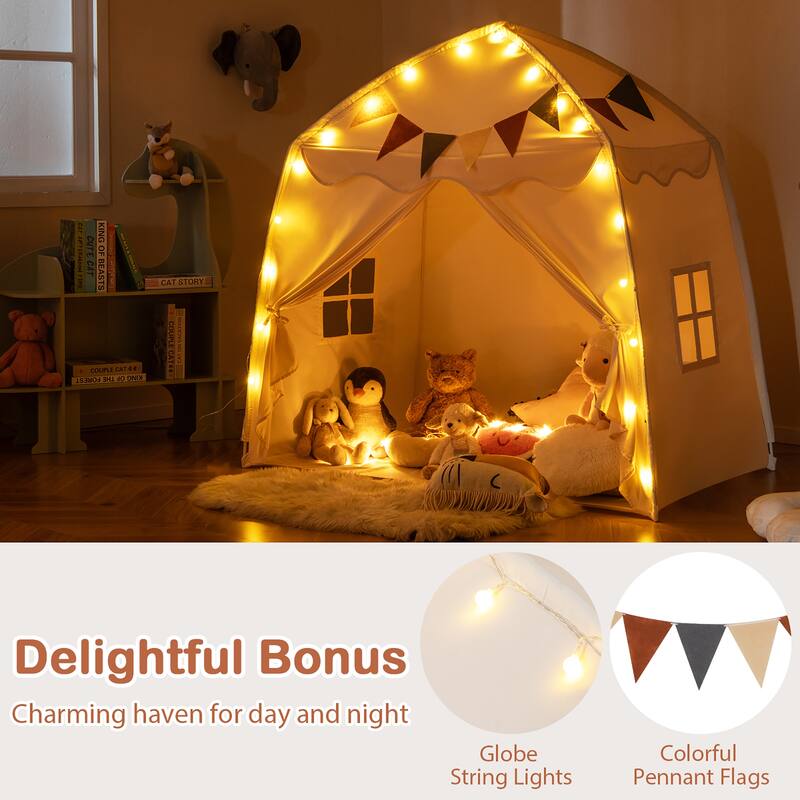 Gymax Kids Play Tent w/Flags and Globe String Lights for 3-12 Years - See Details