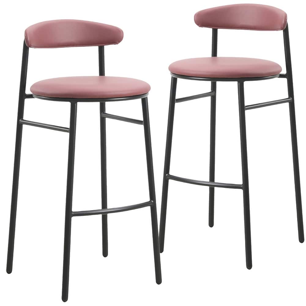 Lume Low Back Polyester Upholstered Bar Stool with Powder-Coated Metal Accent Chair for Kitchen Islands & Home Bars Set of 2