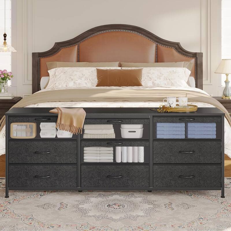9-16 Drawer Dresser Fabric Storage Chests of Drawers Metal Frame - Black - 9-drawer