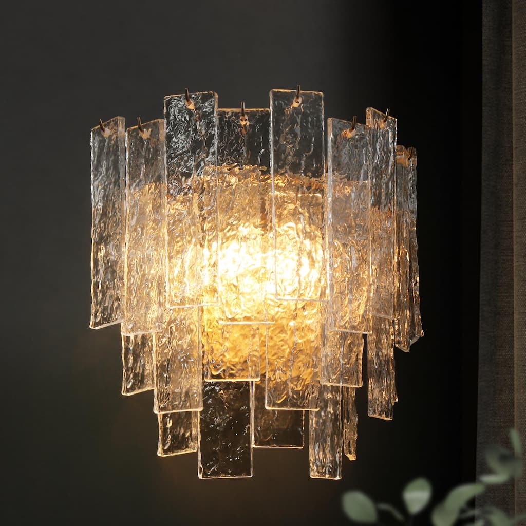 Elver Modern Textured Glass 2-Light Wall Sconce Gold Bathroom Vanity Light - D14" x H15.5" x W6.5"