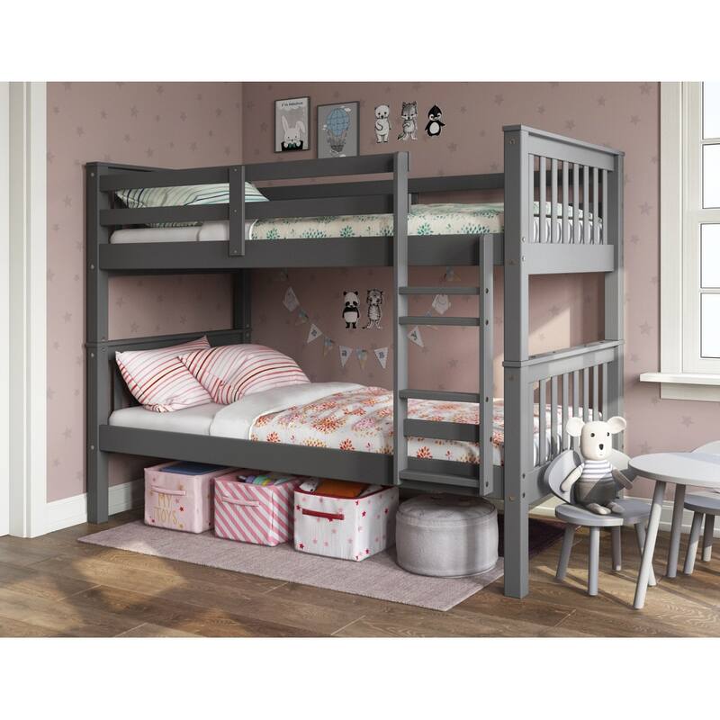 100% Solid Wood Mission Twin Over Twin Bunk Bed by Palace Imports - Gray