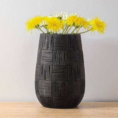 Large Tribal Black Checkered Polyresin Planter Pot