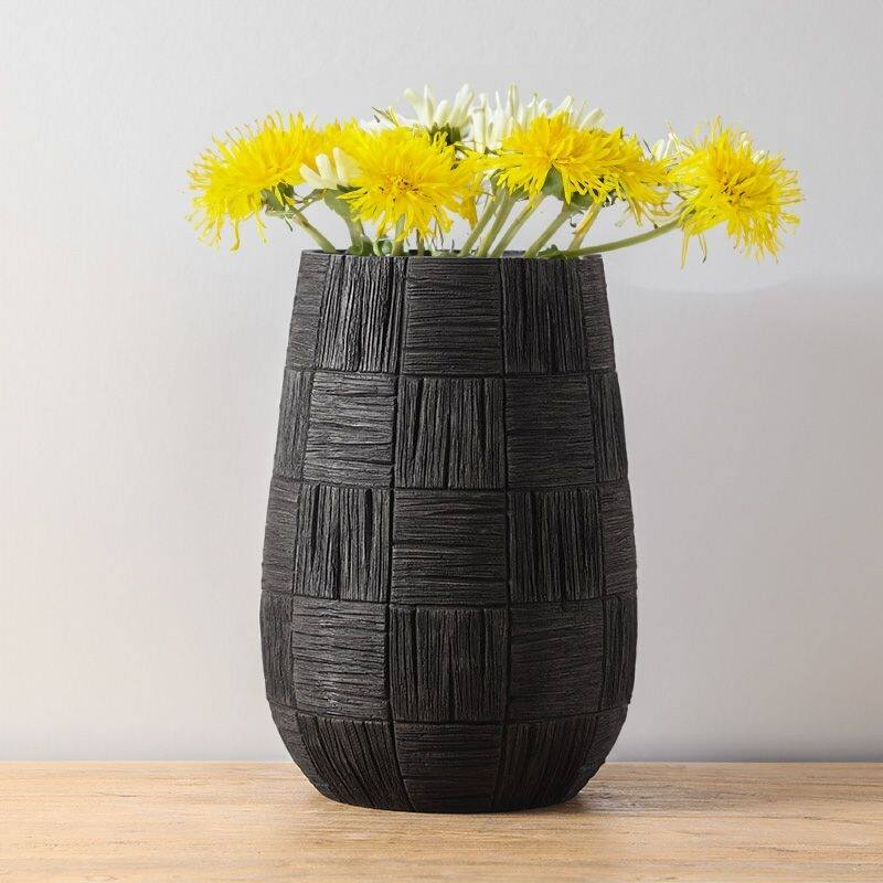 Large Tribal Black Checkered Polyresin Planter Pot