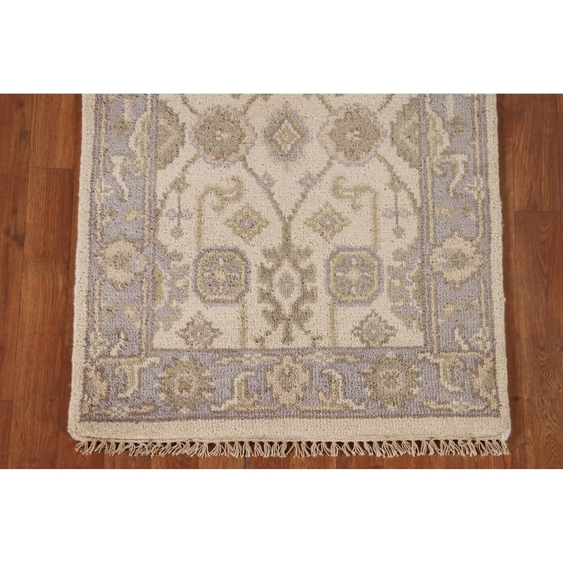 Beige Oushak Oriental Runner Rug Handmade Wool Carpet - 2'7"x 10'0"