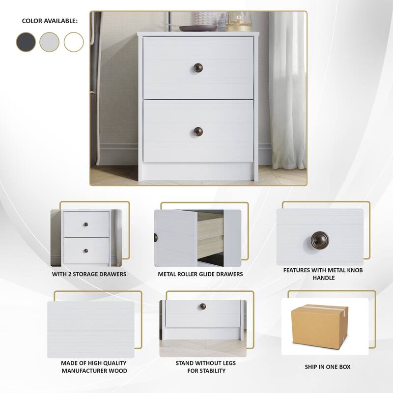 CraftPorch Clean-Lines Minimalist 2-Drawer Nightstand